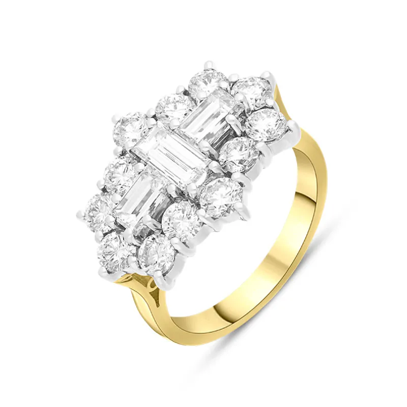18ct Yellow Gold 3.00ct Diamond Baguette Round Brilliant Cut Vintage Style Cluster Ring sold by C.W. Sellors