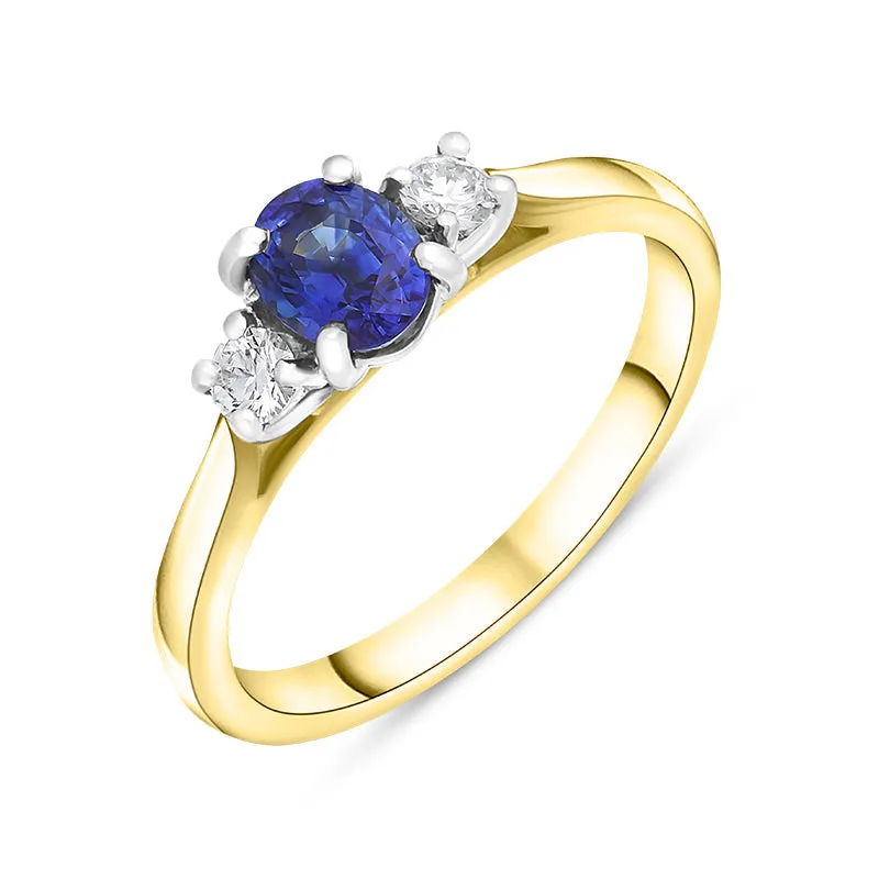 18ct Yellow Gold 0.64ct Sapphire Diamond Oval Cut Three Stone Ring sold by C.W. Sellors