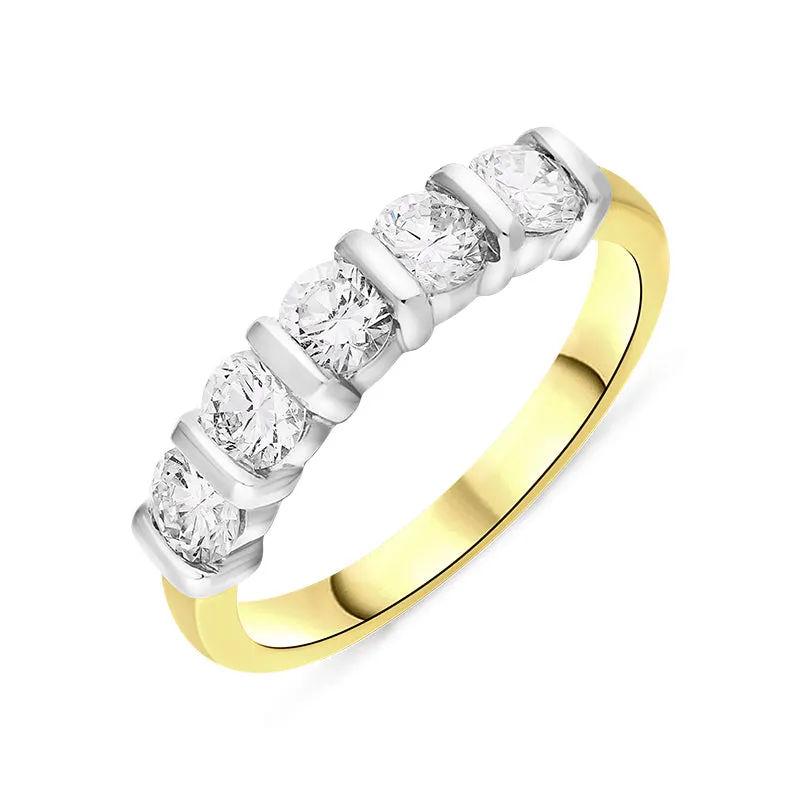18ct Yellow Gold 1.02ct Diamond Bar Set Five Stone Half Eternity Ring sold by C.W. Sellors