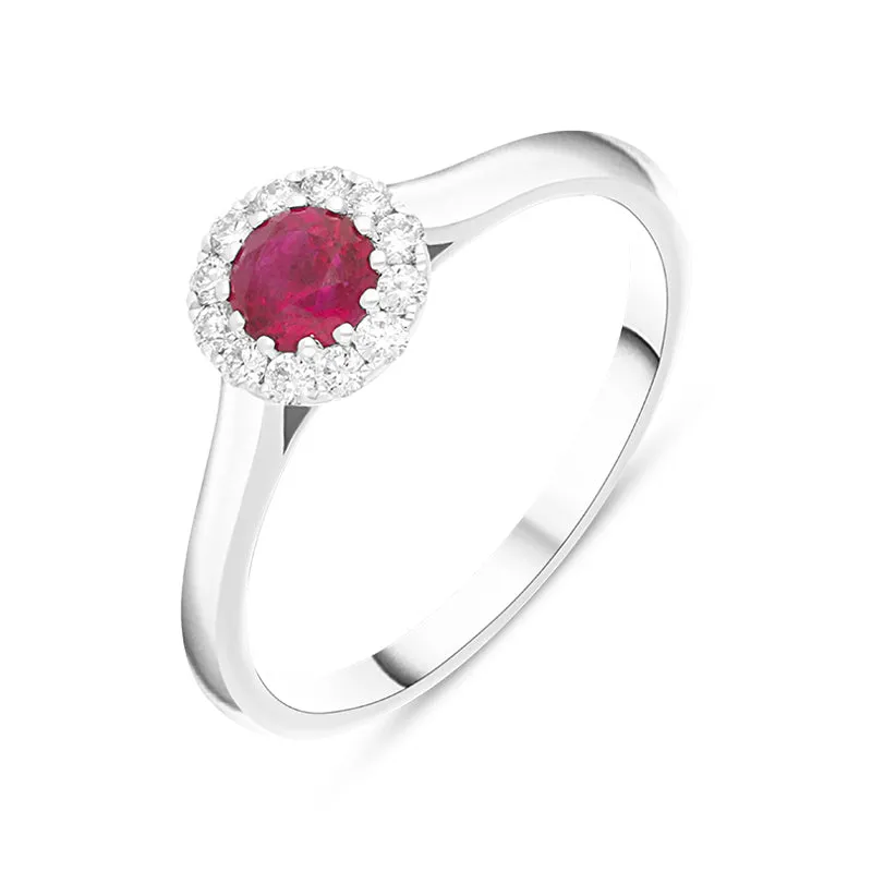 18ct White Gold 0.48ct Ruby Diamond Halo Ring sold by C.W. Sellors
