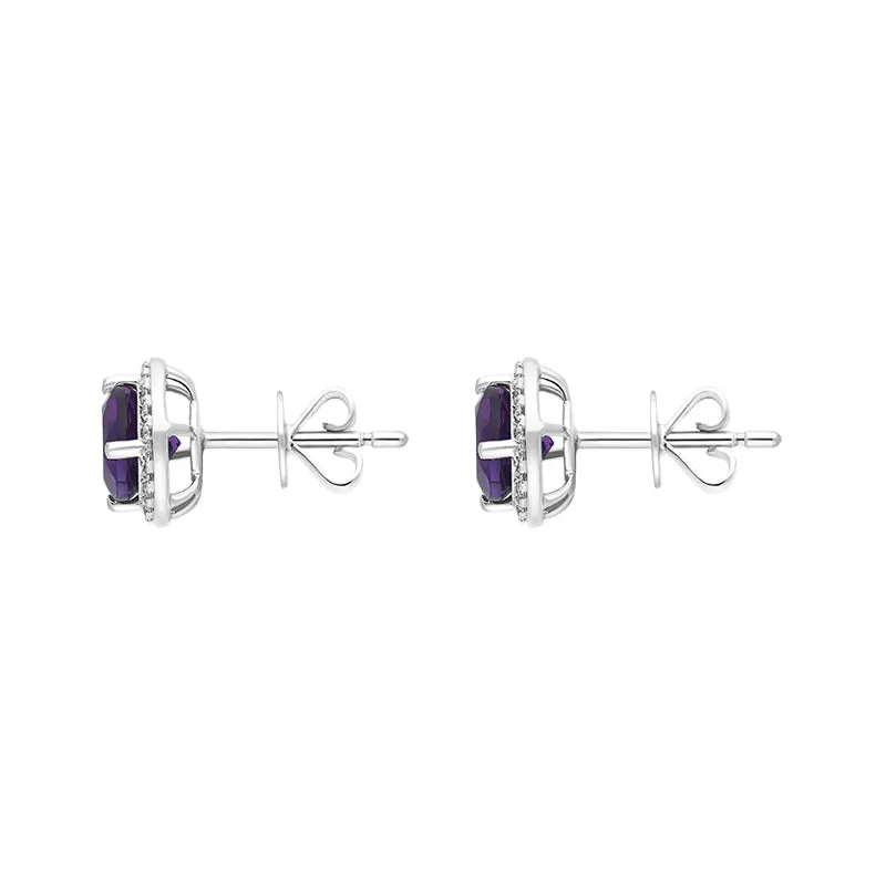18ct White Gold Amethyst Diamond Cluster Round Stud Earrings sold by C.W. Sellors product image thumbnail 2