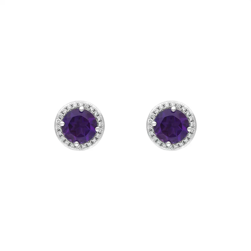 18ct White Gold Amethyst Diamond Cluster Round Stud Earrings sold by C.W. Sellors