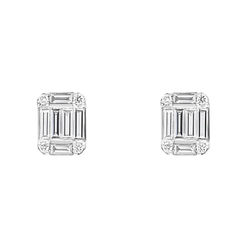 18ct White Gold 0.62ct Diamond Emerald Brilliant Cut Cluster Stud Earrings sold by C.W. Sellors