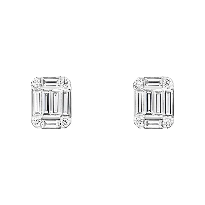 18ct White Gold 0.62ct Diamond Emerald Brilliant Cut Cluster Stud Earrings sold by C.W. Sellors