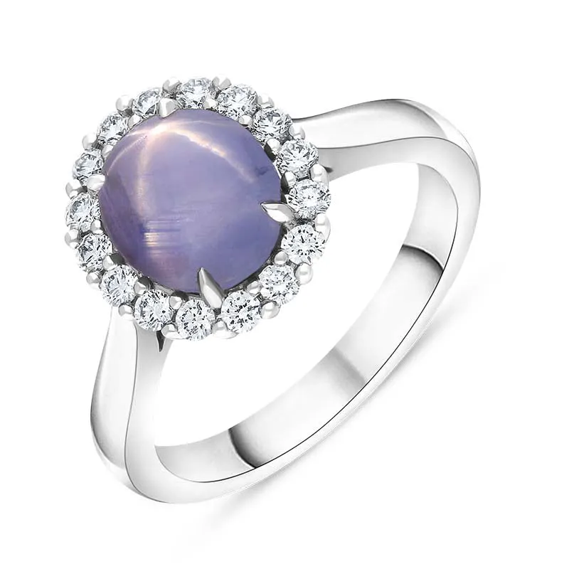 18ct White Gold Star Sapphire Diamond Oval Cluster Ring sold by C.W. Sellors