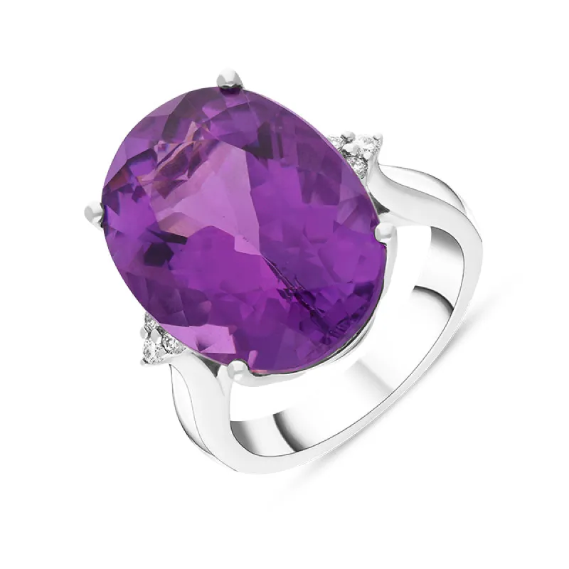 18ct White Gold Amethyst Diamond Statement Ring sold by C.W. Sellors