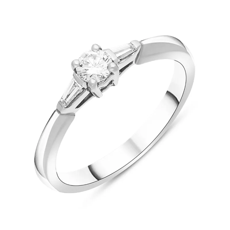 Platinum Diamond Round Brilliant Tapered Baguette Cut Three Stone Ring sold by C.W. Sellors