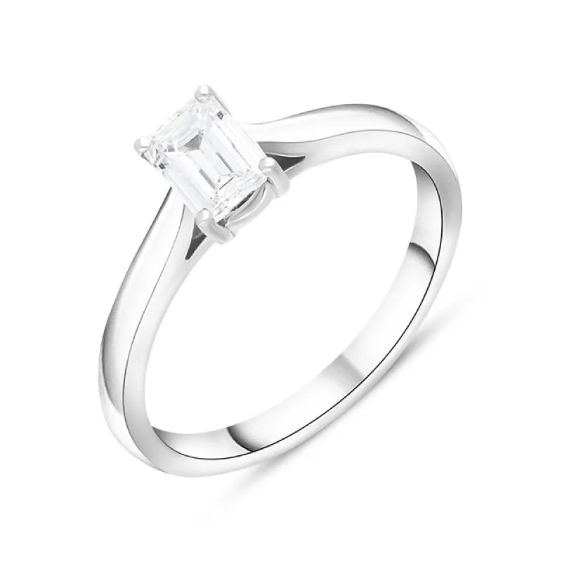 Platinum 0.71ct Diamond Emerald Cut Solitaire Ring sold by C.W. Sellors