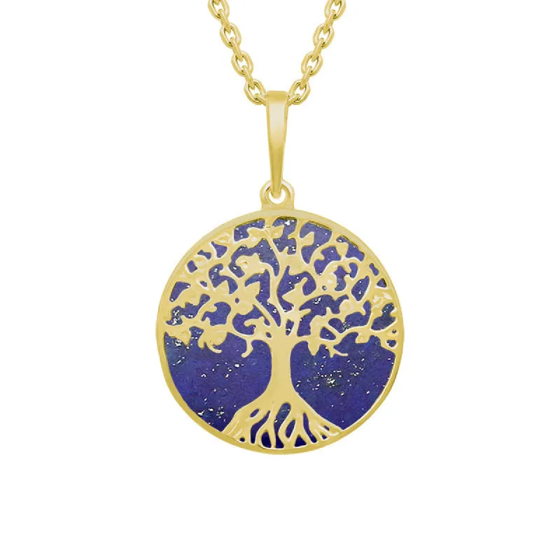 9ct Yellow Gold Lapis Lazuli Round Tree of Life Necklace sold by C.W. Sellors