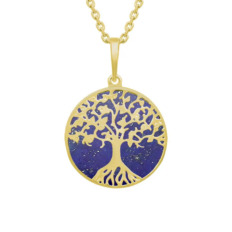 9ct Yellow Gold Lapis Lazuli Round Tree of Life Necklace sold by C.W. Sellors