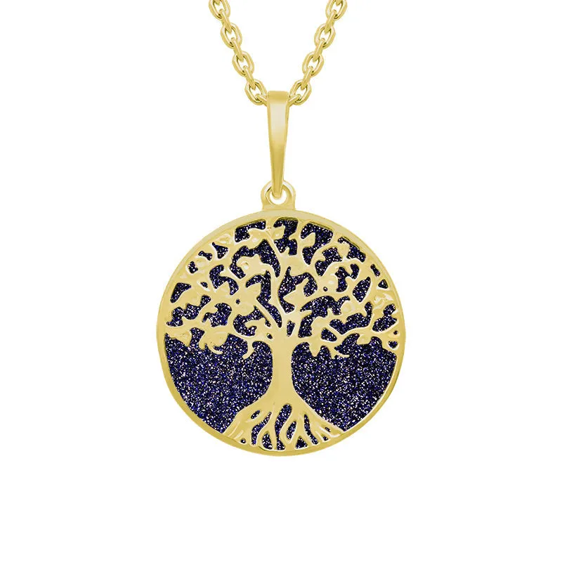 9ct Yellow Gold Blue Goldstone Round Tree of Life Necklace sold by C.W. Sellors