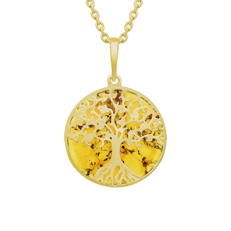 9ct Yellow Gold Amber Round Tree of Life Necklace sold by C.W. Sellors