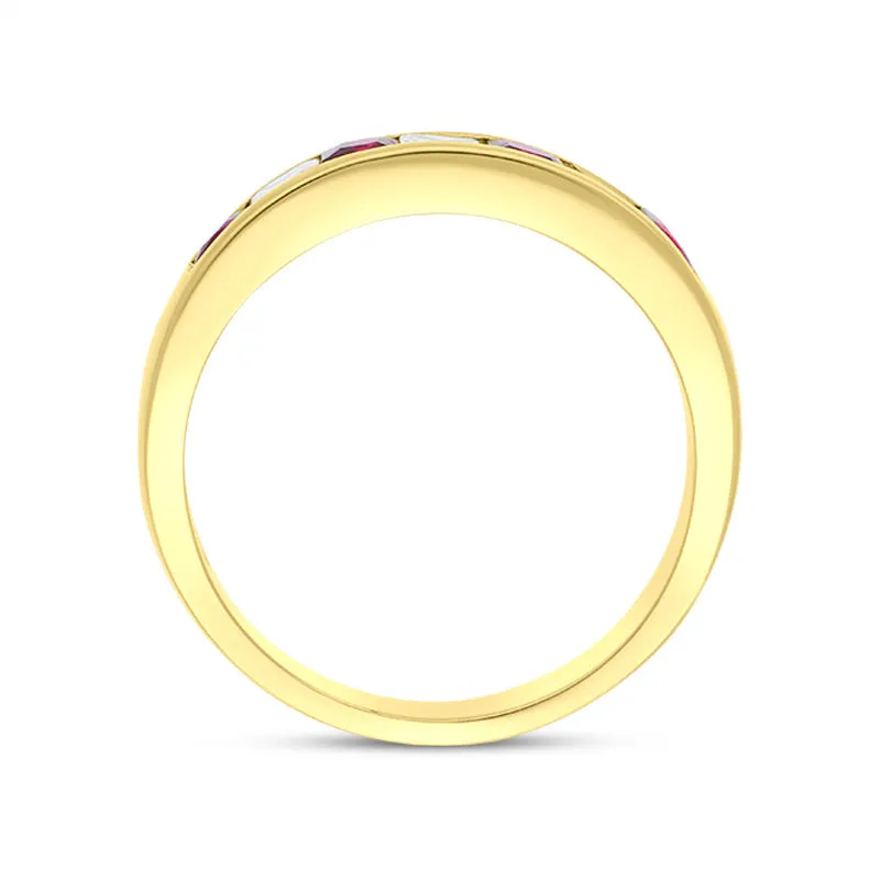 18ct Yellow Gold Ruby Diamond Seven Stone Princess Cut Channel Set Ring sold by C.W. Sellors product image thumbnail 3
