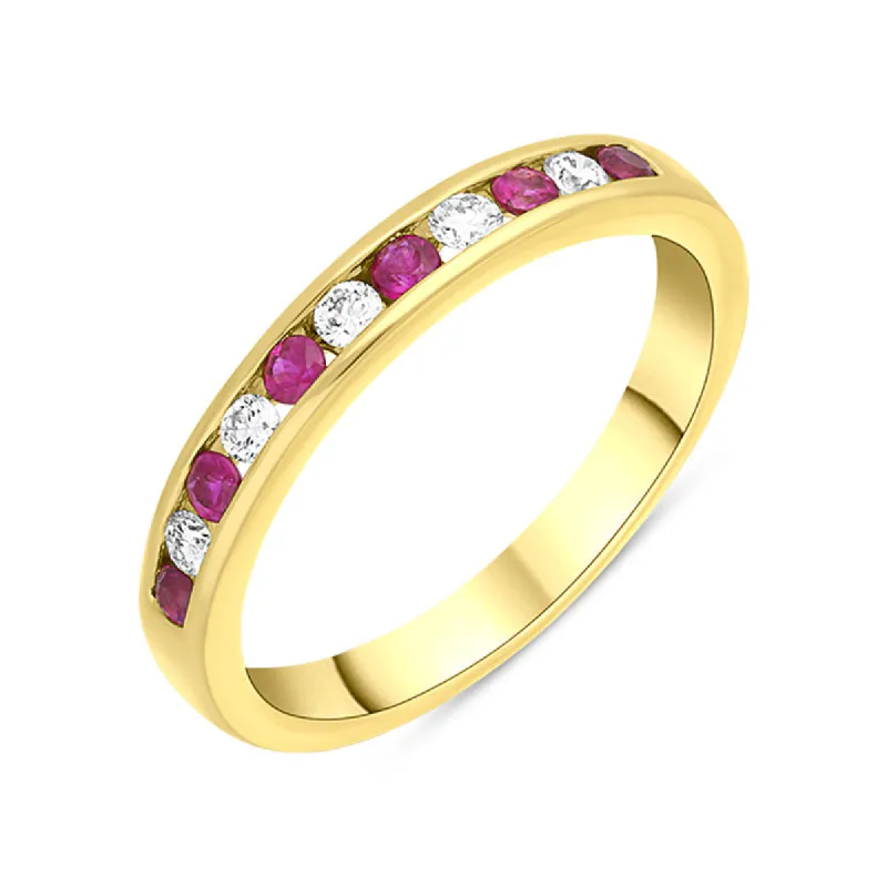 18ct Yellow Gold Ruby Diamond Eleven Stone Channel Set Ring made by C.W. Sellors