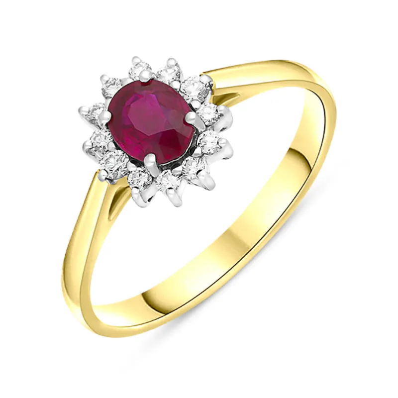 18ct Yellow Gold 0.56ct Ruby Diamond Cluster Ring sold by C.W. Sellors