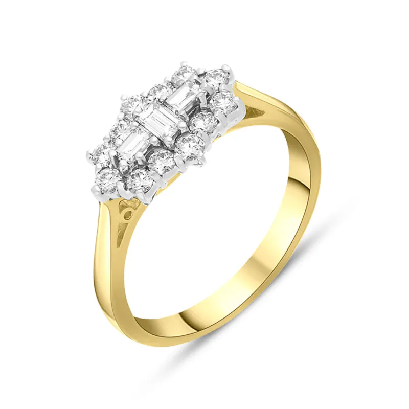 18ct Yellow Gold 0.60ct Diamond Baguette Cut Vintage Style Cluster Ring sold by C.W. Sellors