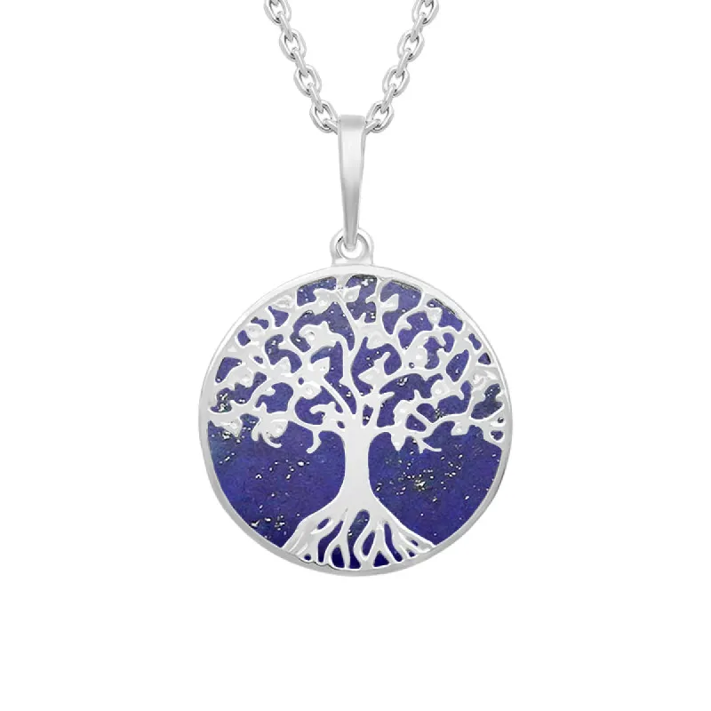 Sterling Silver Lapis Lazuli Round Tree of Life Necklace sold by C.W. Sellors