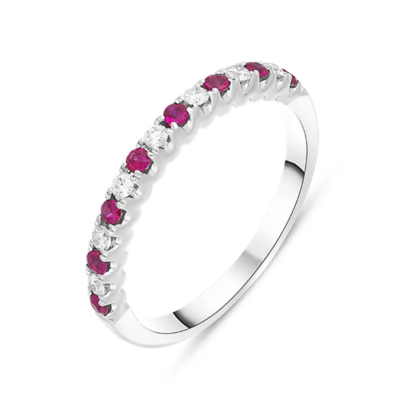18ct White Gold Ruby Diamond Castle Set Half Eternity Ring sold by C.W. Sellors