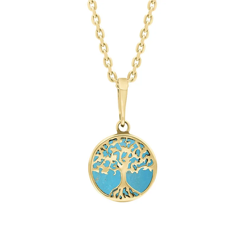 9ct Yellow Gold Small Turquoise Round Tree of Life Necklace sold by C.W. Sellors