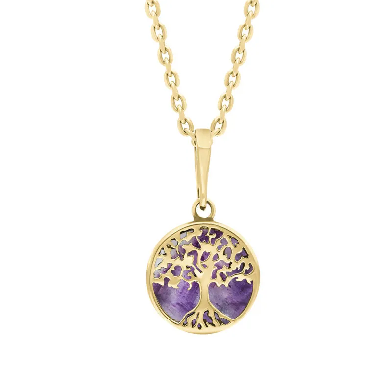 9ct Yellow Gold Small Blue John Round Tree of Life Necklace sold by C.W. Sellors