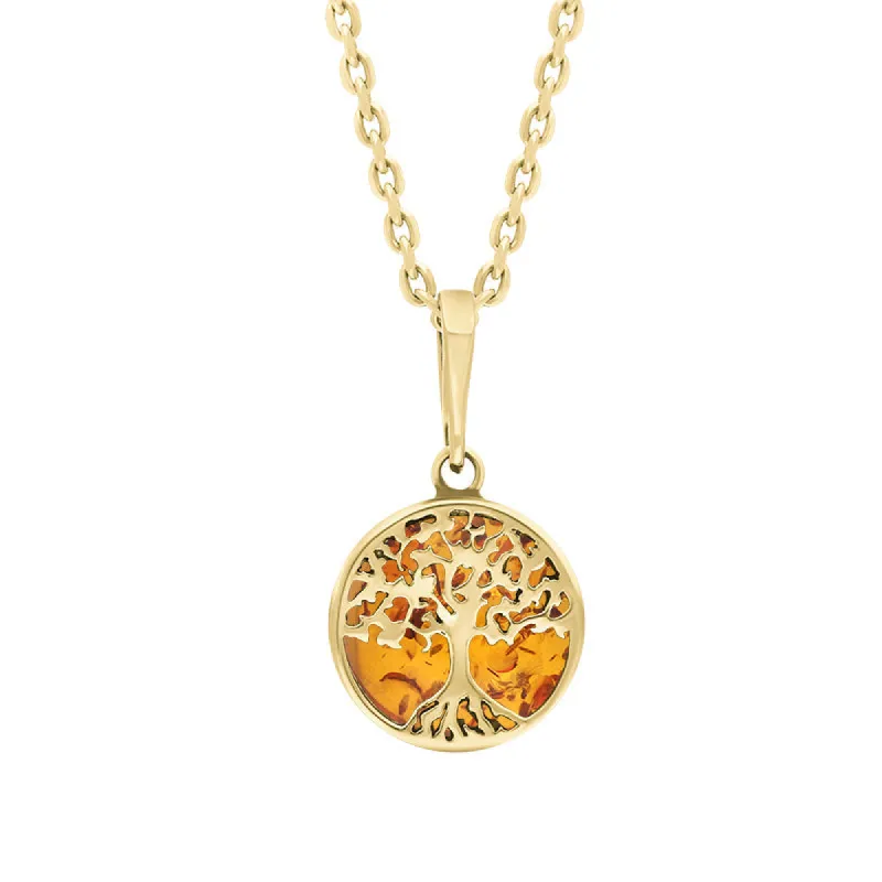 9ct Yellow Gold Small Amber Round Tree of Life Necklace sold by C.W. Sellors