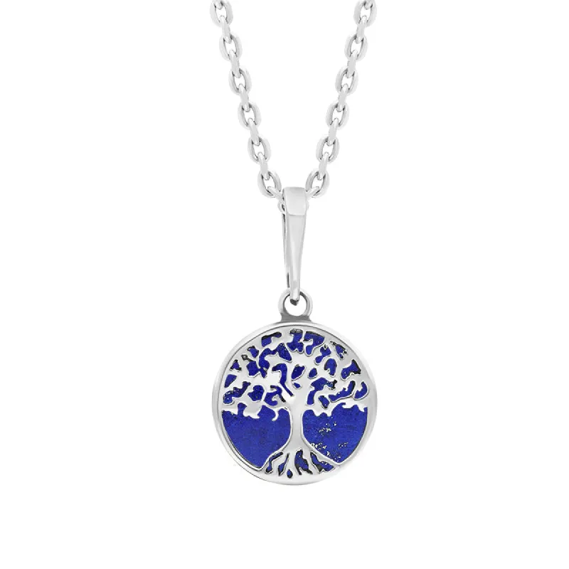 Sterling Silver Small Lapis Lazuli Round Tree of Life Necklace sold by C.W. Sellors