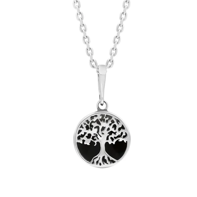 Sterling Silver Small Whitby Jet Round Tree of Life Necklace sold by C.W. Sellors