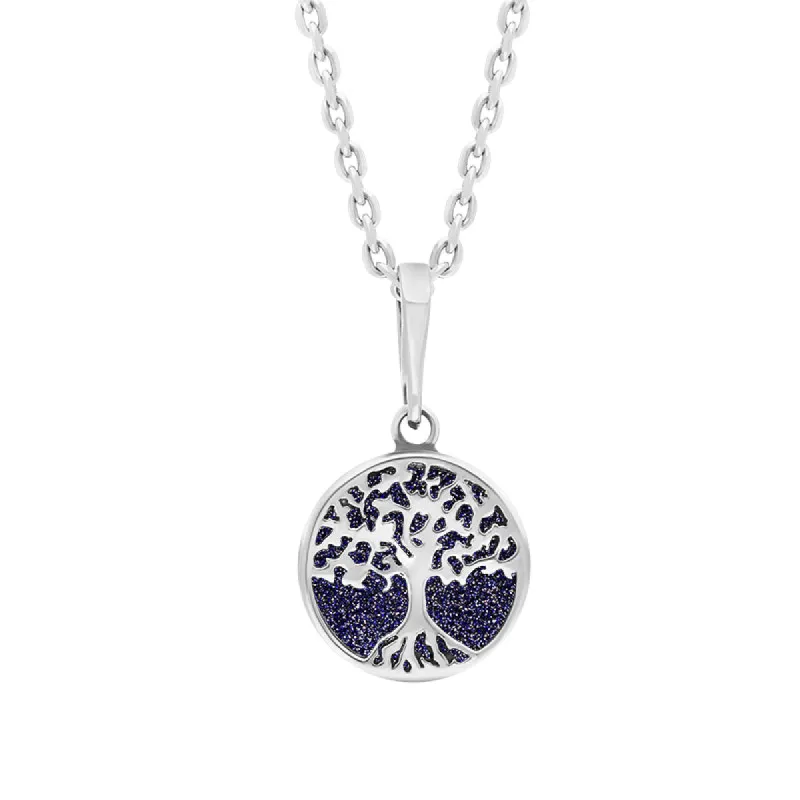 Sterling Silver Small Blue Goldstone Round Tree of Life Necklace sold by C.W. Sellors