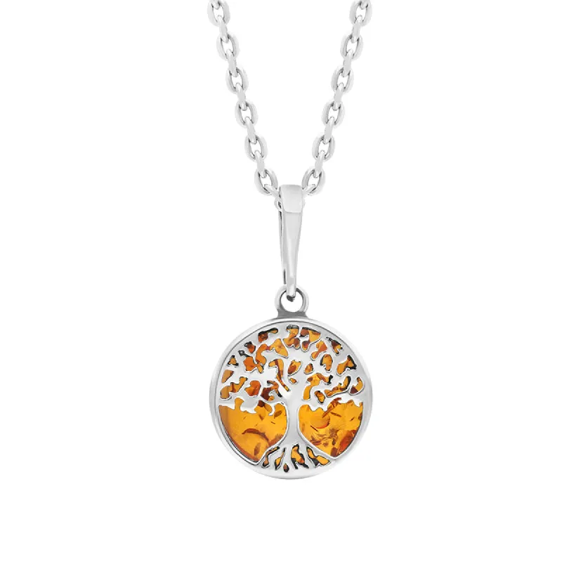 Sterling Silver Small Amber Round Tree of Life Necklace sold by C.W. Sellors