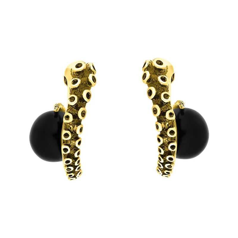 18ct Yellow Gold Whitby Jet Tentacle Hoop Earrings sold by C.W. Sellors