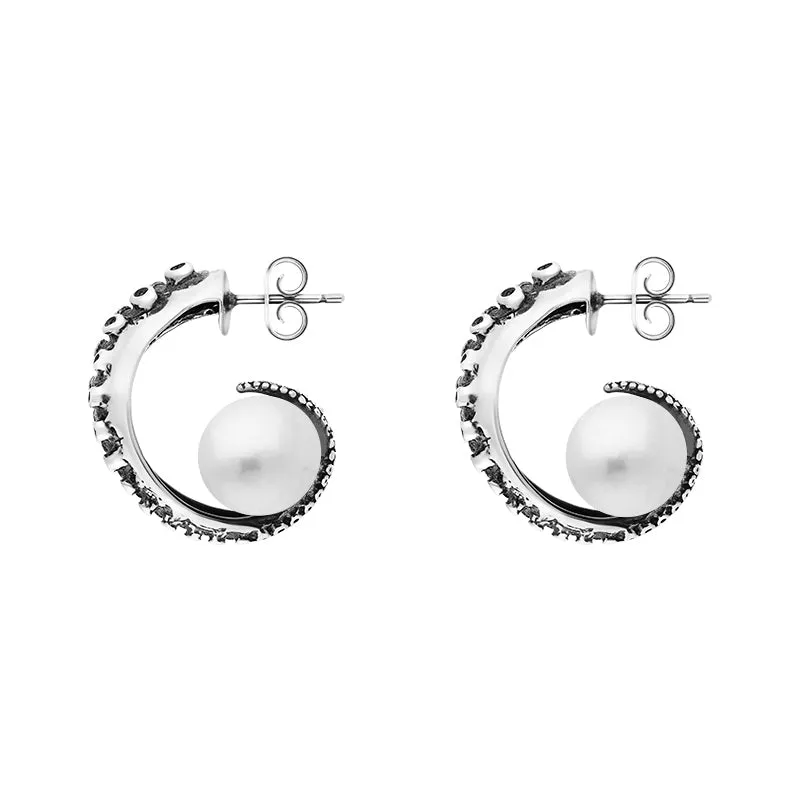 9ct White Gold Freshwater Pearl Tentacle Hoop Earrings sold by C.W. Sellors product image thumbnail 2