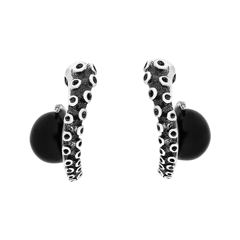 9ct White Gold Whitby Jet Tentacle Hoop Earrings sold by C.W. Sellors