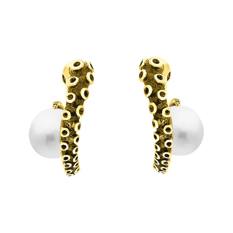 9ct Yellow Gold Freshwater Pearl Tentacle Hoop Earrings sold by C.W. Sellors