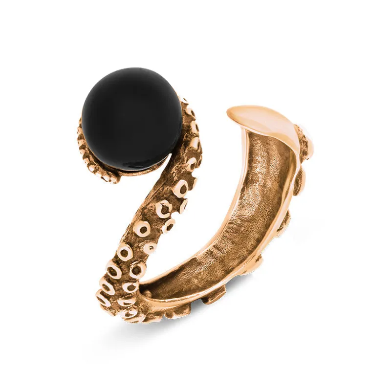 18ct Rose Gold Whitby Jet Bead Swirl Tentacle Ring sold by C.W. Sellors