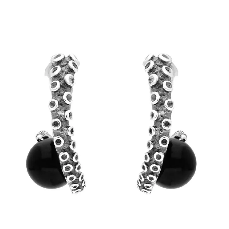 Sterling Silver Whitby Jet Tentacle Hoop Earrings sold by C.W. Sellors