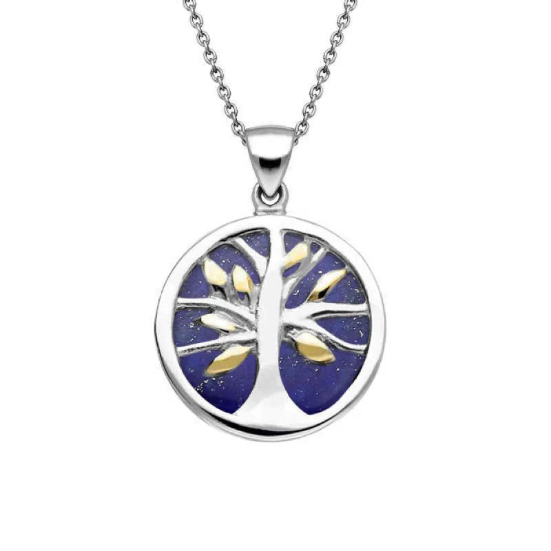 Yellow Gold Plated Sterling Silver Lapis Lazuli Small Round Tree of Life Necklace sold by C.W. Sellors