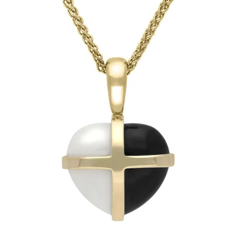 9ct Yellow Gold Whitby Jet Bauxite Small Cross Heart Necklace sold by C.W. Sellors