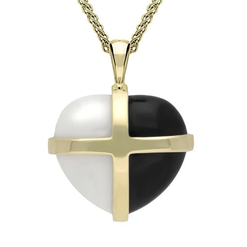 9ct Yellow Gold Whitby Jet Bauxite Large Cross Heart Necklace sold by C.W. Sellors