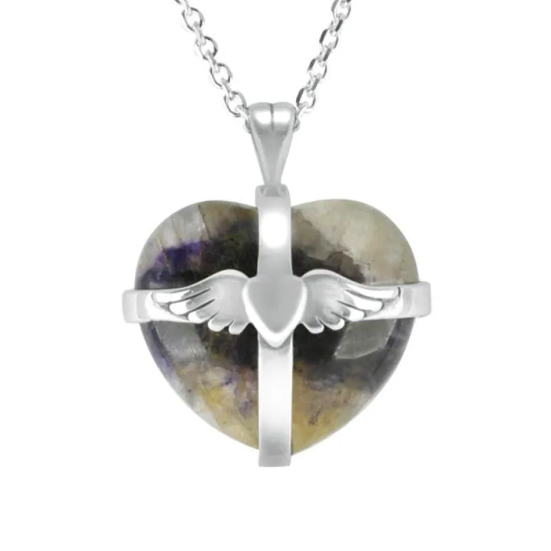 Sterling Silver Blue John Small Winged Cross Heart Necklace sold by C.W. Sellors