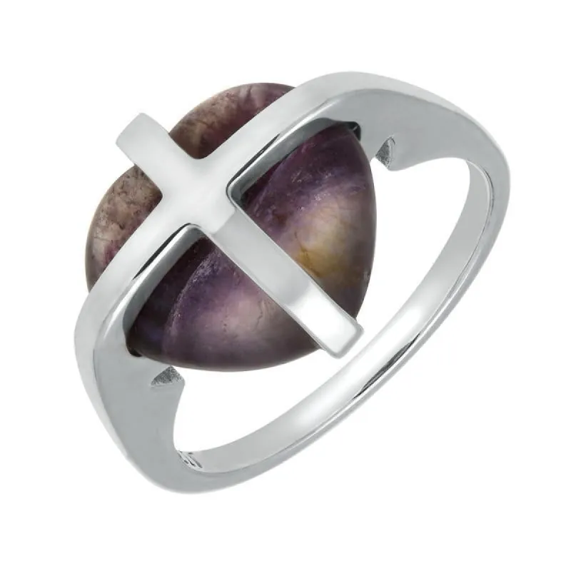 Sterling Silver Blue John Cross Heart Ring sold by C.W. Sellors