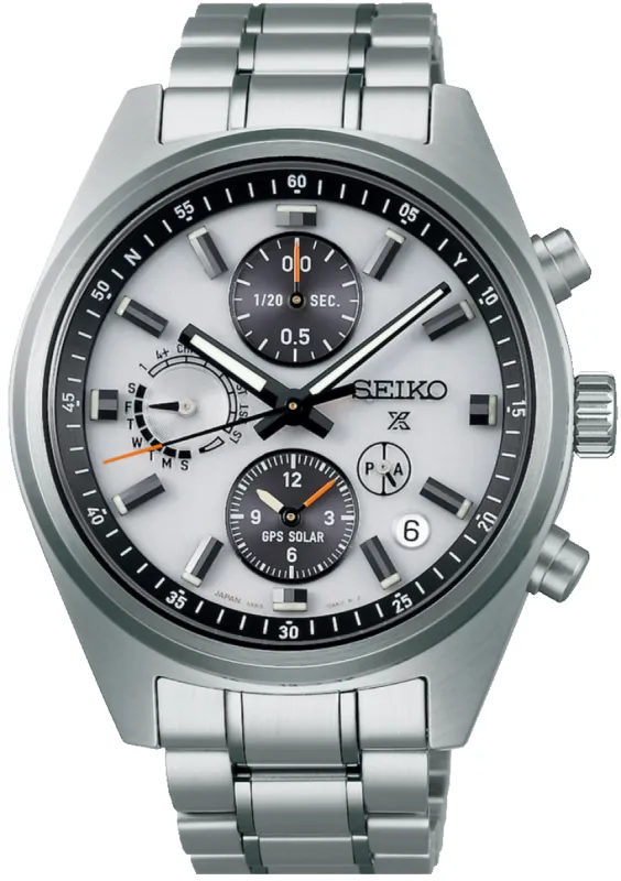 Seiko Prospex GPS Solar Chronograph Speedtimer in White Silver Watch made by Seiko