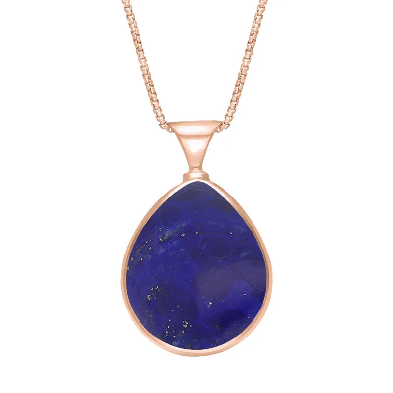 18ct Rose Gold Whitby Jet Lapis King's Coronation Hallmark Double Sided Pear-shaped Necklace sold by C.W. Sellors