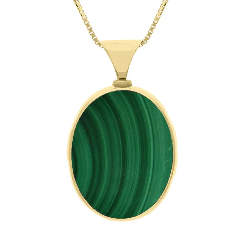 18ct Yellow Gold Whitby Jet Malachite King's Coronation Hallmark Double Sided Oval Necklace sold by C.W. Sellors