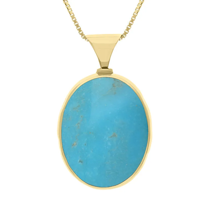 18ct Yellow Gold Whitby Jet Turquoise King's Coronation Hallmark Double Sided Oval Necklace sold by C.W. Sellors