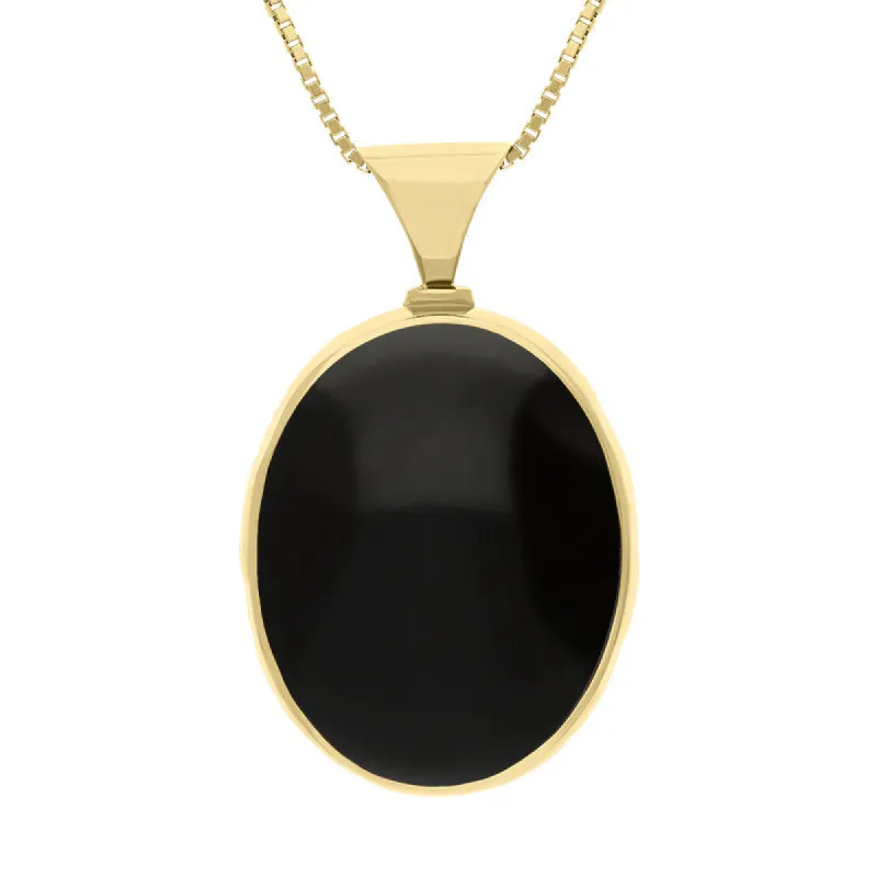18ct Yellow Gold Whitby Jet Mother of Pearl King's Coronation Hallmark Double Sided Oval Necklace sold by C.W. Sellors