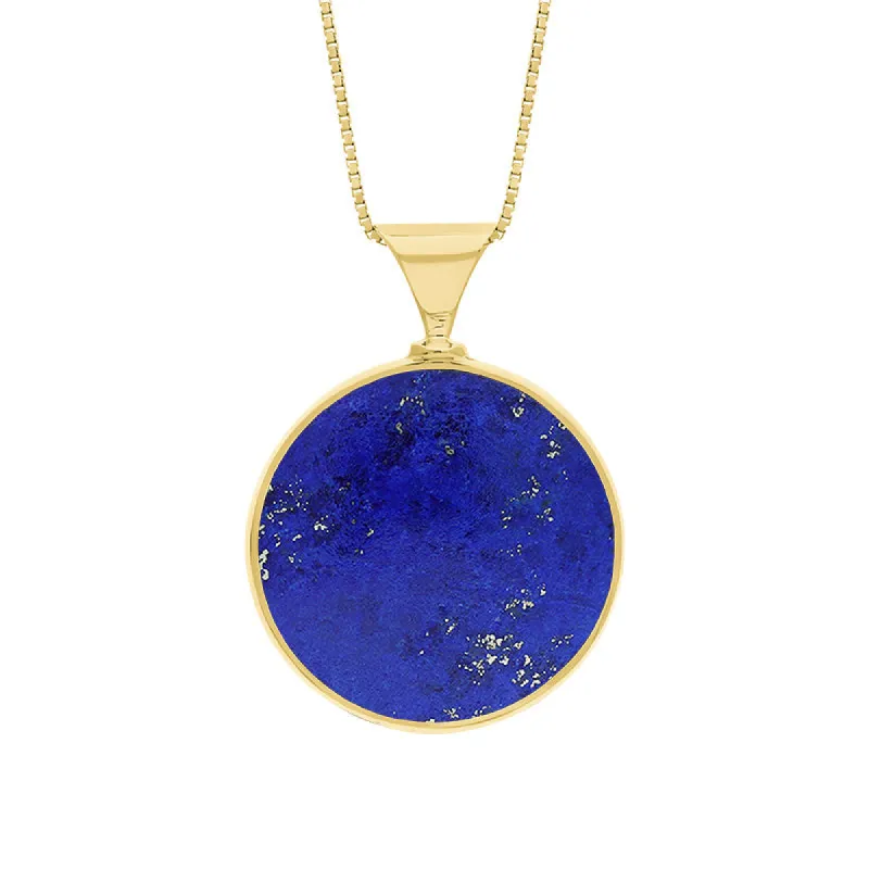 18ct Yellow Gold Whitby Jet Lapis King's Coronation Hallmark Double Sided Round Necklace sold by C.W. Sellors