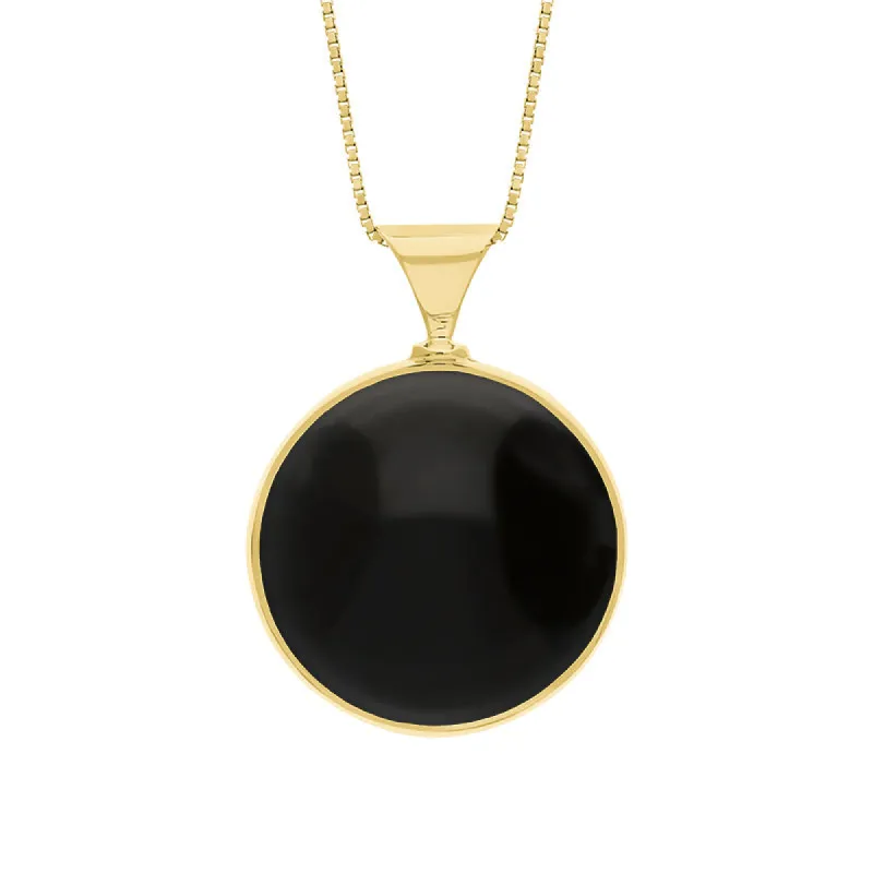 18ct Yellow Gold Whitby Jet Mother of Pearl King's Coronation Hallmark Double Sided Round Necklace sold by C.W. Sellors