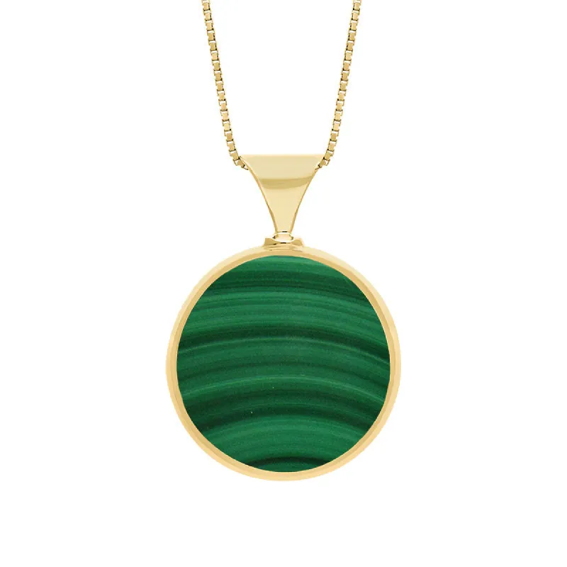 18ct Yellow Gold Whitby Jet Malachite King's Coronation Hallmark Double Sided Round Necklace sold by C.W. Sellors