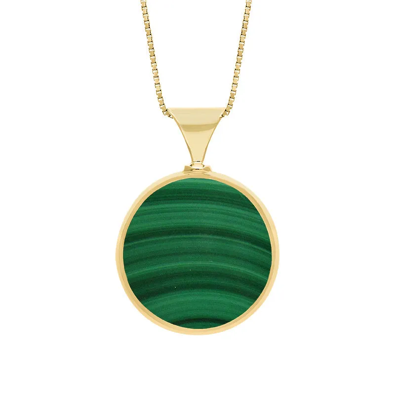 18ct Yellow Gold Whitby Jet Malachite King's Coronation Hallmark Double Sided Round Necklace sold by C.W. Sellors