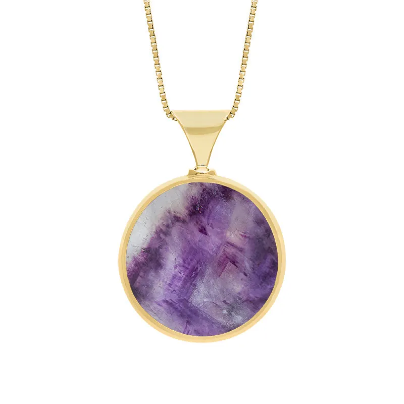 18ct Yellow Gold Whitby Jet Blue John King's Coronation Hallmark Double Sided Round Necklace sold by C.W. Sellors